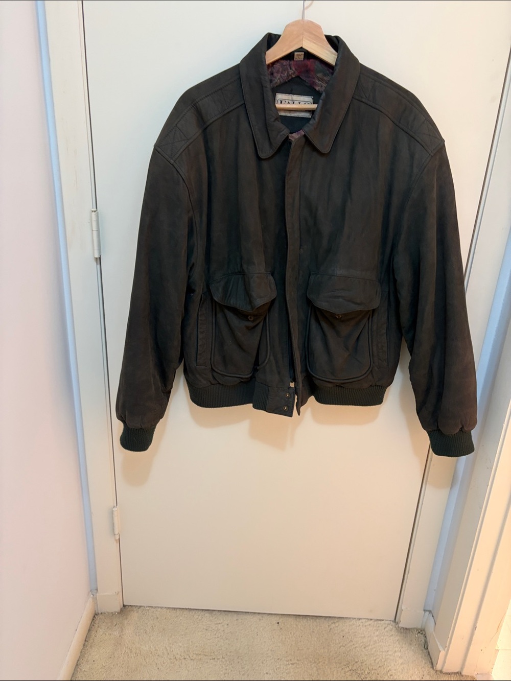 Falls Creek Dark Green Suede Bomber Jacket with Flap Pockets